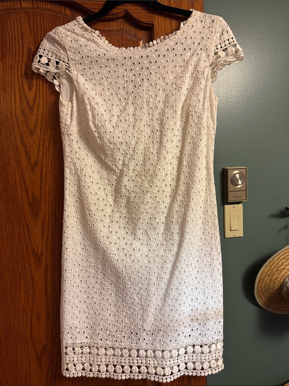 White Eyelet Crochet Mini Dress with Scallop Trim